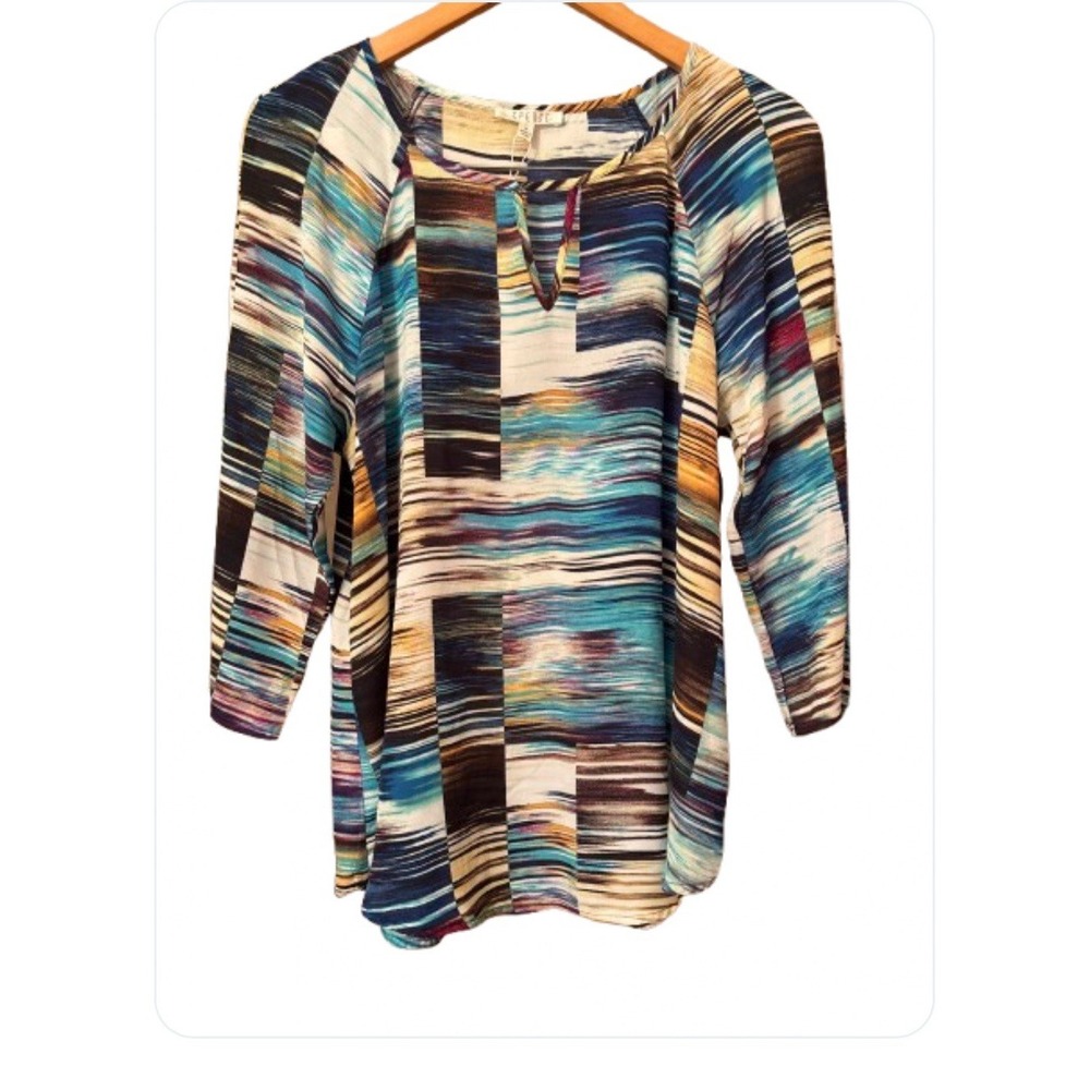 Spense New NWT Blue colorful 3/4 Sleeve Blouse Size M